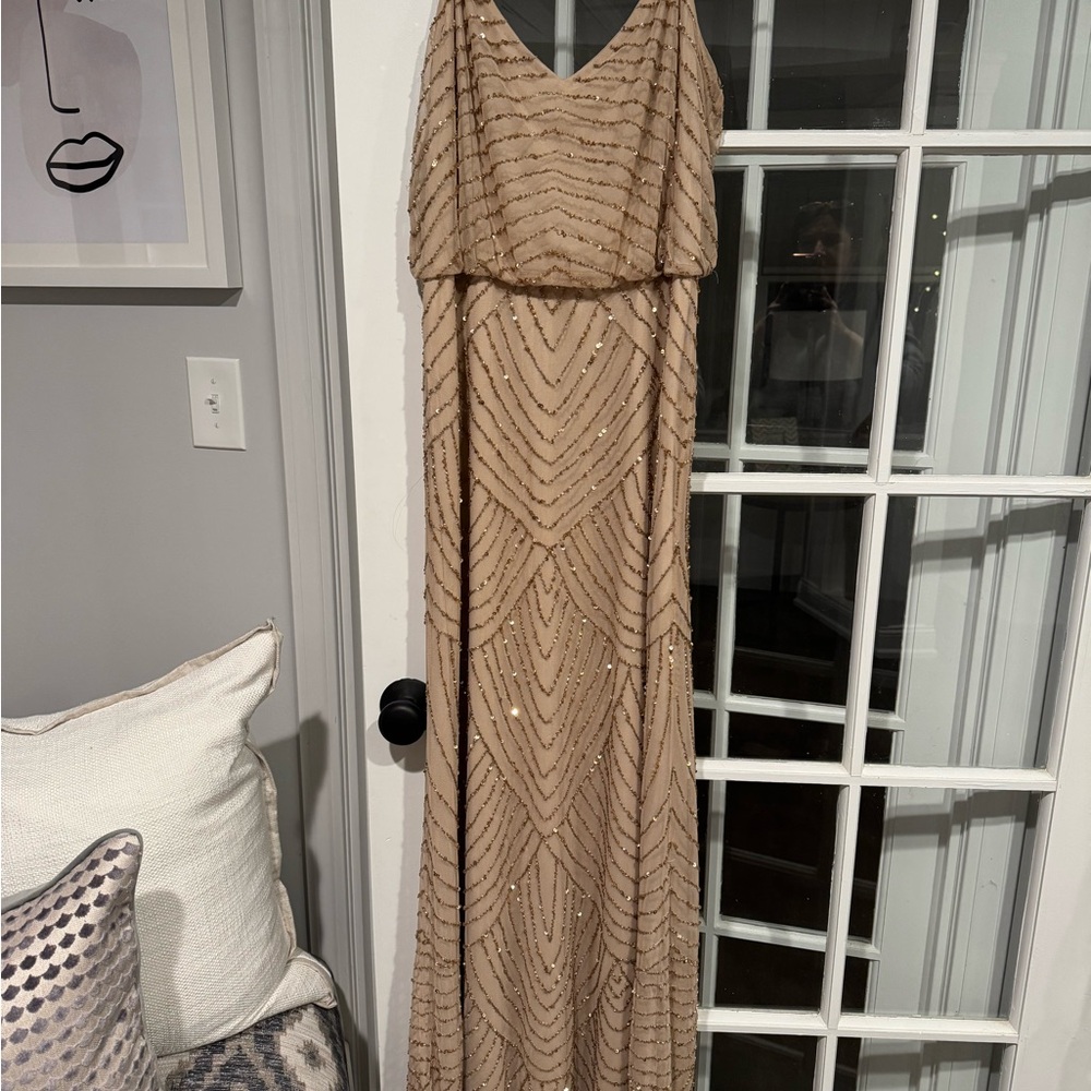 Adrianna Papell Tan Beaded Maxi Dress
